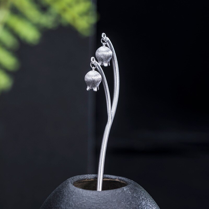 S925 Sterling Zilveren Antieke Hanfu Haaraccessoires Vrouwelijke Retro Lelie Van De Vallei Plaat Haarspeld Bloem Stap Schudden Sieraden Wh