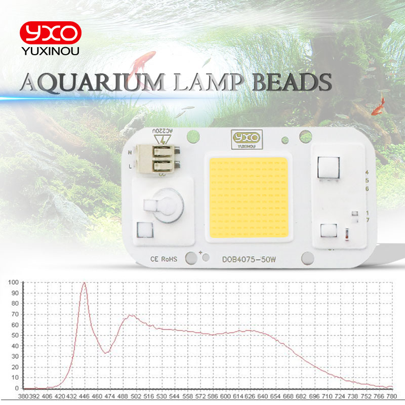 Ac 110v 220v 50w dob cob led chip akvarium lampe vandtæt vandplanter perler til akvarium led belysning akvarium