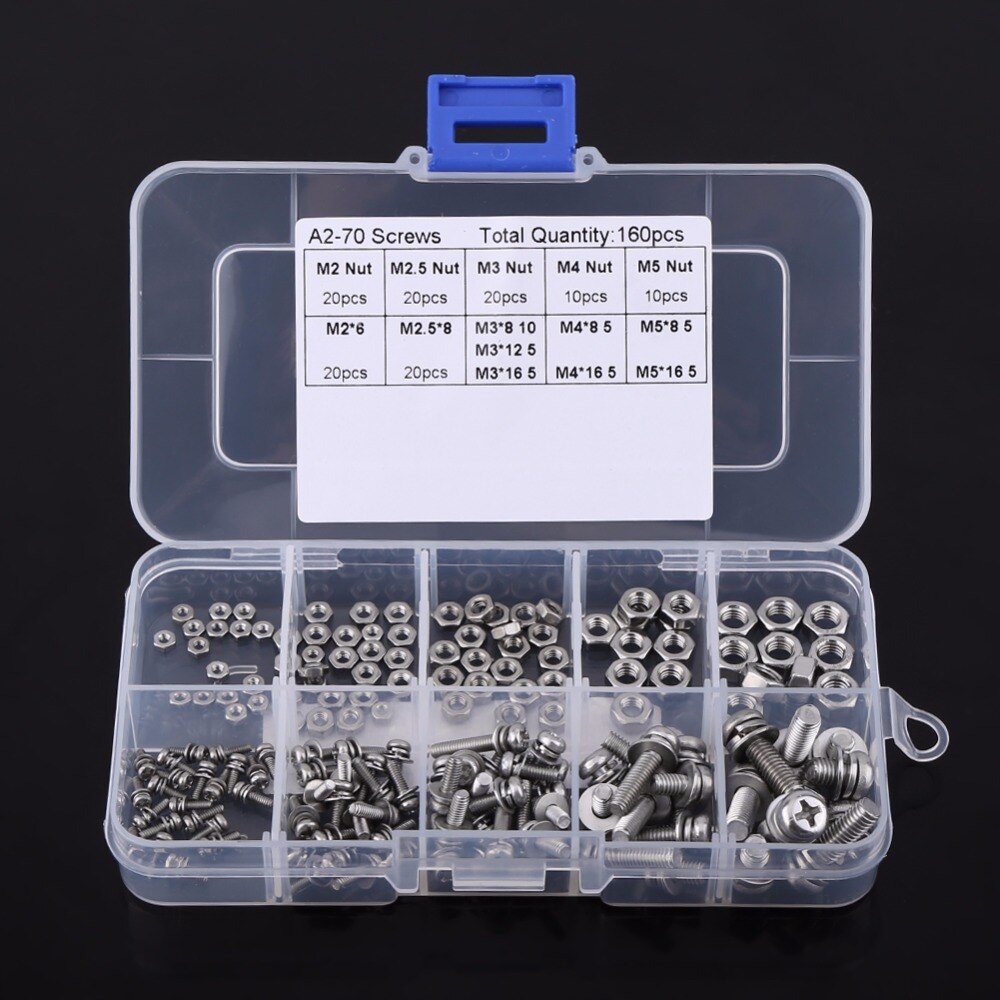 Kit 750 Pièces Boulons Vis Écrous M2 Tête Hex - Acier Noir - Neuf