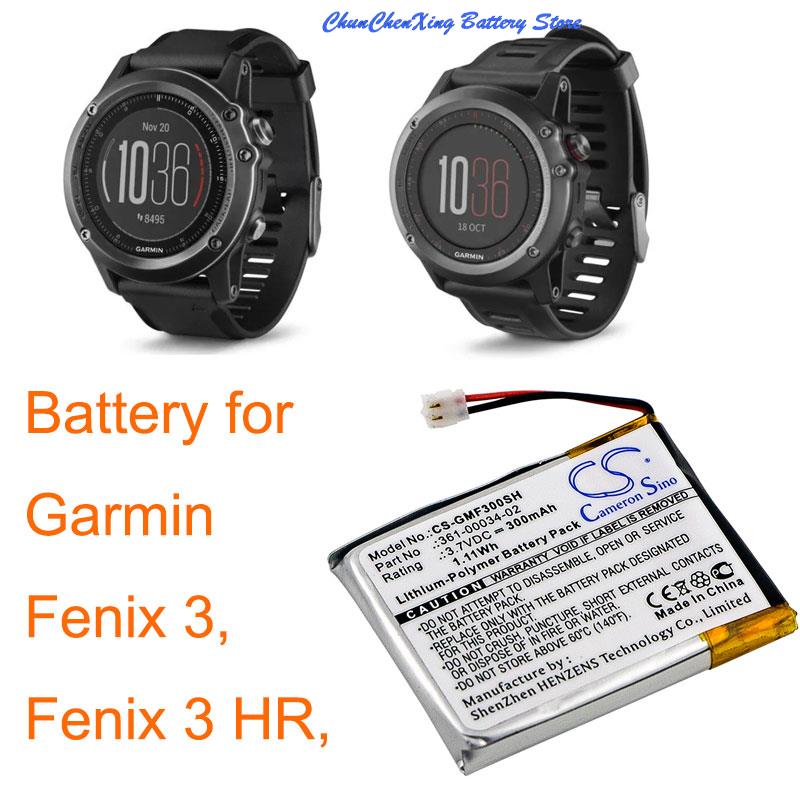 Cameron Sino 300Mah Batterij 361-00034-02 Voor Garmin Fenix 3, Fenix 3 Hr, CS-GMF300SH