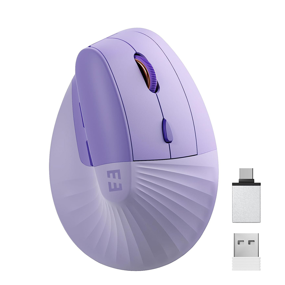 Vertikal trådlös mus, laddningsbar, usb- och typ-c-mus, ergonomiska möss för dator, bärbar dator, mac, ipad, os, windows  xp 7 10 11, android: Lila