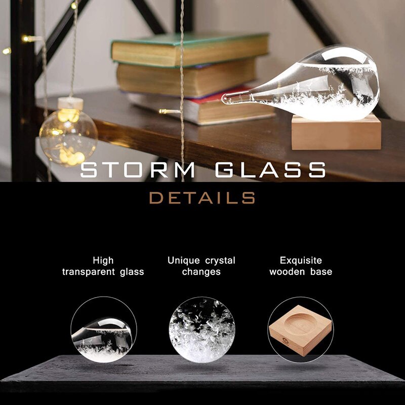 Sturm Glas Anzeichen nasser Prognose Dekorative Barometer Tropfen-Förmigen Kleine Flasche mit Holz Basis VA88