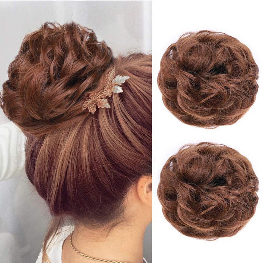 Girls Hair Buns Synthetic Curly Chignon Wrap On Messy Bun Ponytails With Rubber Band Hair Extensions For Women