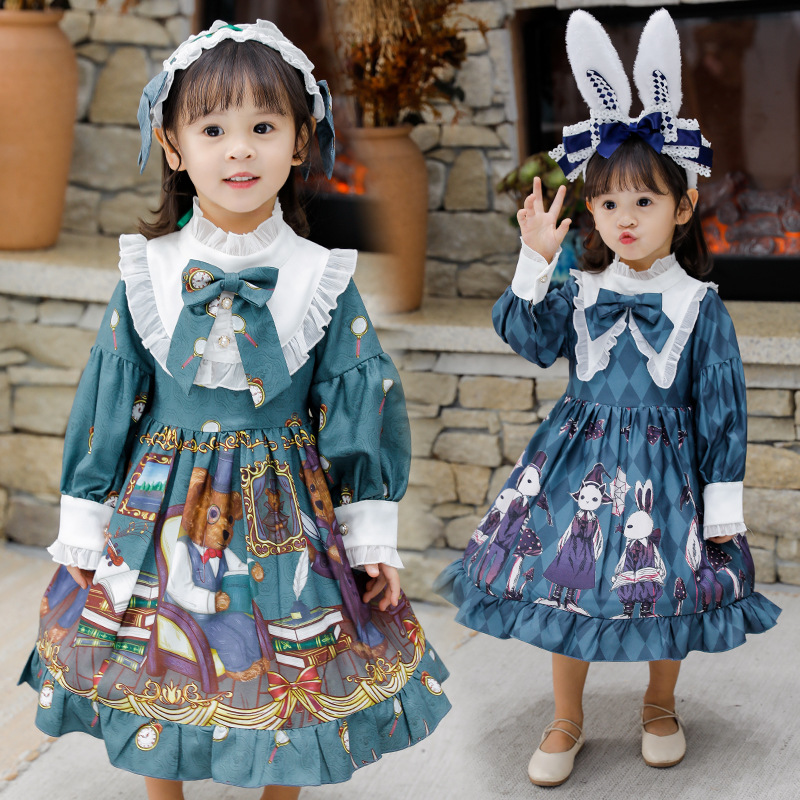 Robe Princesse Lolita Fille - Style Marin Bleu Avec Dentelle, Noeud Et Col Chemise - Neuf Avec étiquettes