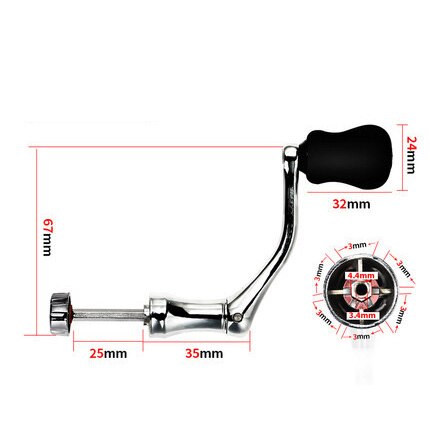 Spinning Reel Handle Metal Fishing Spinning Reel Crank Handle Replacement Part with Plastic Rotatable Grip Knob: S
