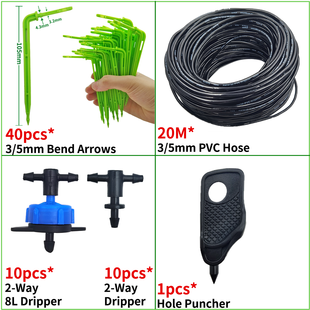 Kas Druppelirrigatie 4-weg 3/5mm Druppelpijl 2-weg Zender Irrigatie Watering Systeem voor Pot Tuin Gazon 10 set/20 set: Light Grey