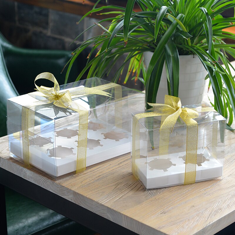 Scatola per Cupcake - 10 Set - Coperchio Trasparente - 2/4/6/12 Griglie - Contenitore in Plastica per Mini Muffin e Biscotti