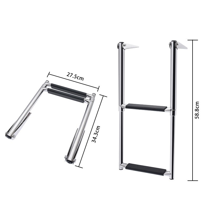 2 Step Stainless Steel Marine Boat Telescoping Ladder Swim Over Platform Folding Ladders 600*270 mm