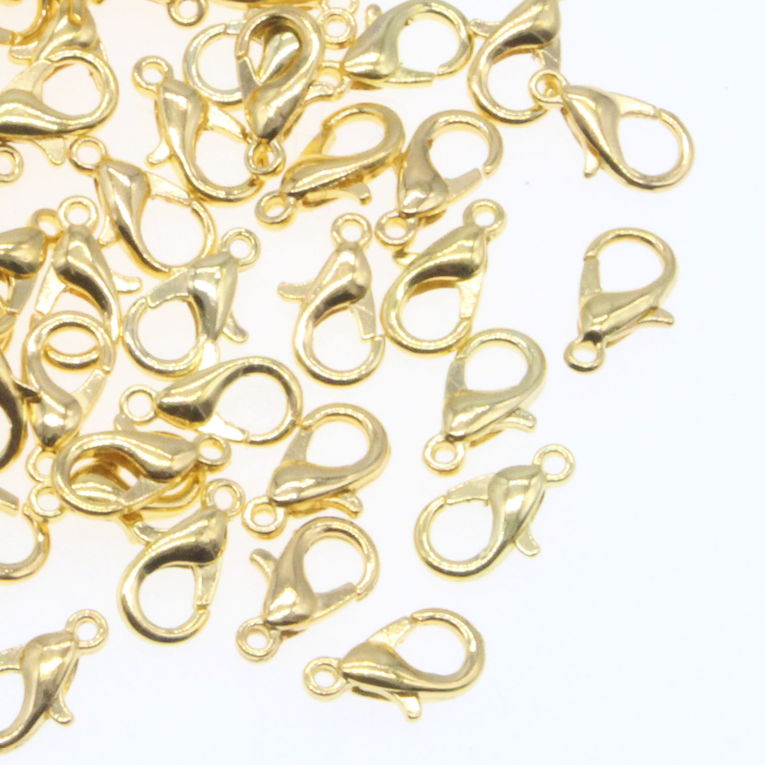 Ganchos de broche de langosta de aleación para collar y pulsera, accesorios de joyería chapados en 9 colores, 10mm/12mm/14mm/16mm/18mm/21mm, DIY: 14 mm / Oro