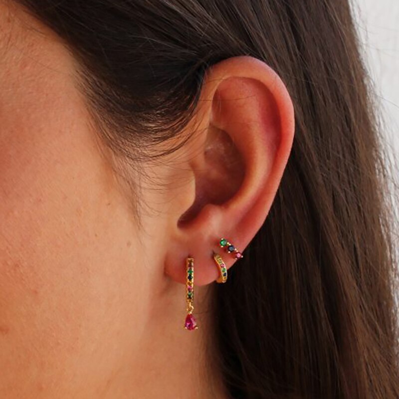 Canner colorido zircão piercing cartilagem hoop brincos para mulheres boêmio geométrico cristal redondo brinco moda jóias presentes