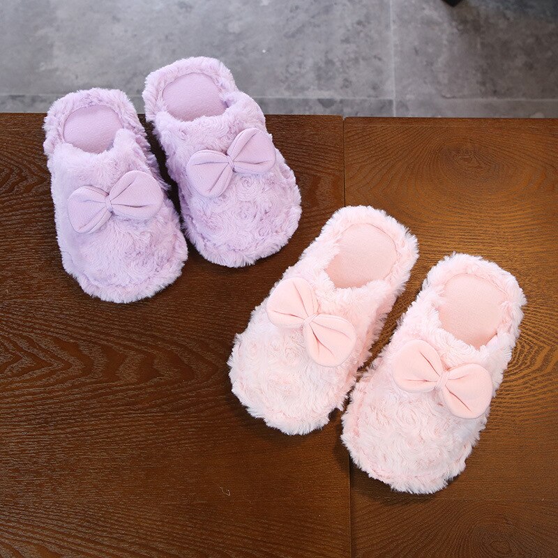 Winter Slippers Children Girls Shoes Bow Princess Slippers Warm Plush Toddler Girls Slippers Kids Slippers For Girls