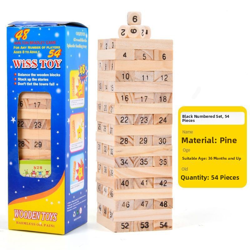 Pädagogische Holz-Gummibaumholzblöcke Frühkindliches Lernspielzeug Digitaler Turm-Baukasten Eltern-Kind-Spiel