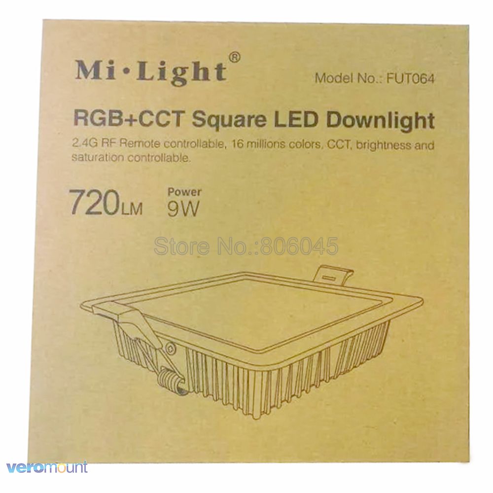 MiLight FUT064 9W RGB+CCT Square LED Downlight Reccessed Light AC85-265V WiFi Compatible 2.4G 4-Zone Wireless Remote
