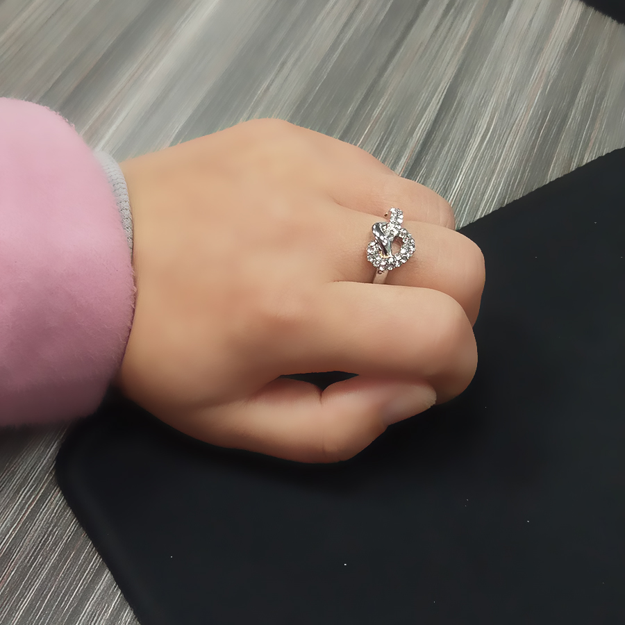 Buipoey Silver Color Plated Ring Love Intertwined Ring Women Knotted Love Ring Zircon Crystal Lovers Couple