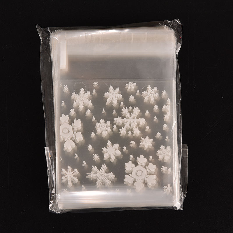 Sacs d'emballage pour de noël, Mini pochette transparente à récurer à plat pour noël, flocon de neige, bricolage, sachets de bonbons, sachet de biscuits en plastique, 100 pièces