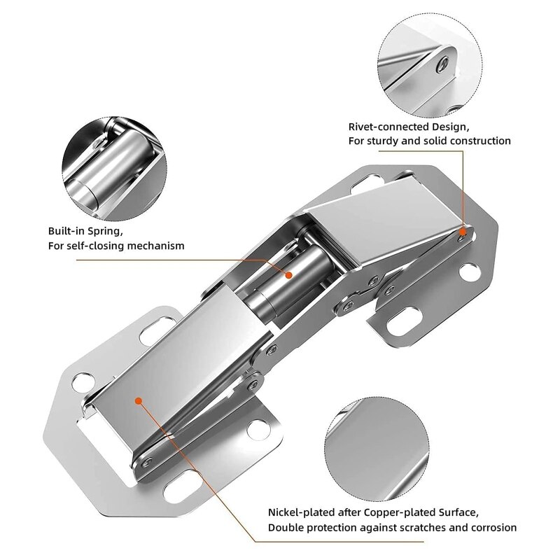 Satin Door Hinge Self Closing Hardware Adjustable Stainless Spring Hinge for Kitchen Cabinet Corner Hardware Replacement N1HF