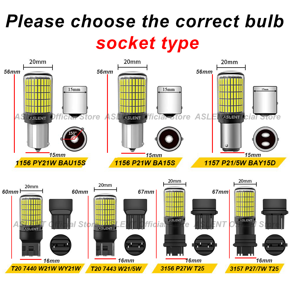 2x 1157 BAY15D P21/5W 4014 150SMD WY21W W21W 7443 W21/5W 3157 P27/7W 3057 1156 P21W PY21W LED Bulbs CanBus Brake Position Lamps