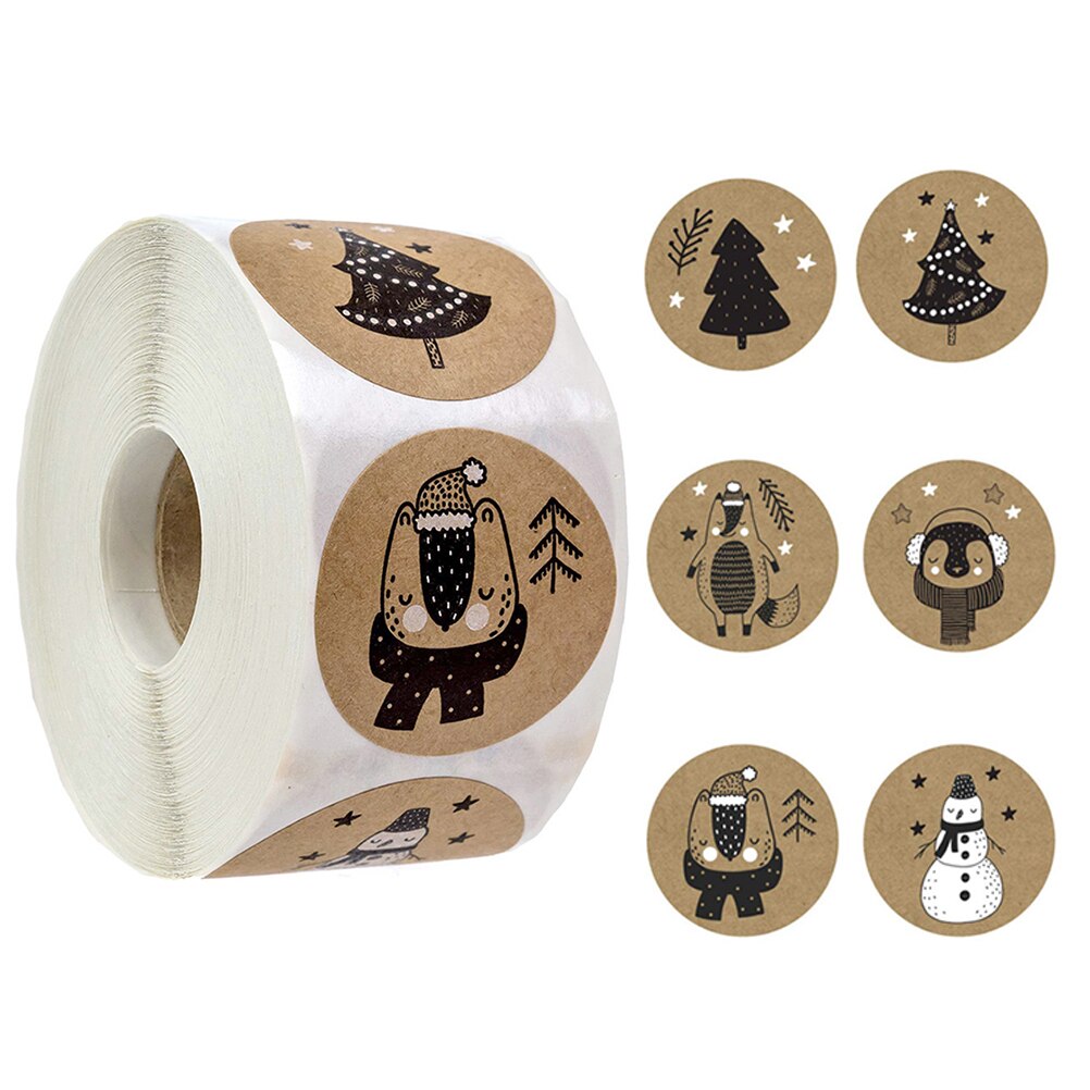 500Pcs/Roll 2.5cm Patterned Christmas Stickers Round Envelope Cards For Envelope Cards Package Scrapbooking Decor: C