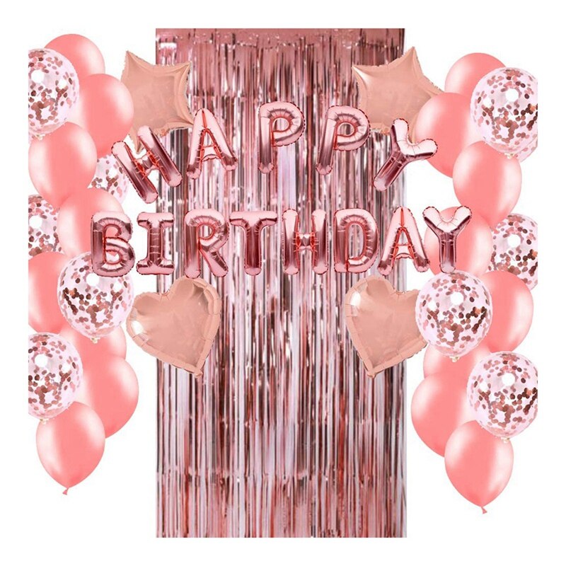 Balloons Kit,for Birthday Party,Confetti Balloons,Fringe Curtain Star Heart Balloons for Kids Adults Birthday: Rose gold