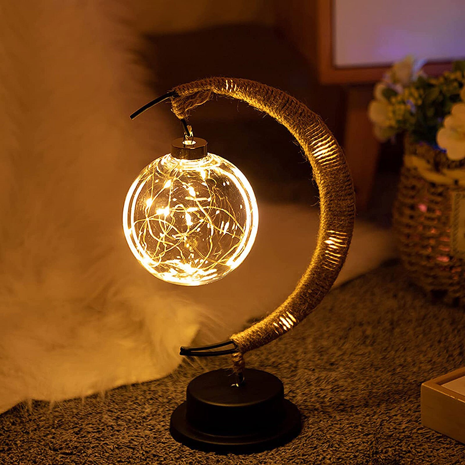 Enchanted Lunar Lamp Hanging Memorial Moon LED Moon Lamp Ball Night Light with Stand Crescent Bedroom Table Kids: A