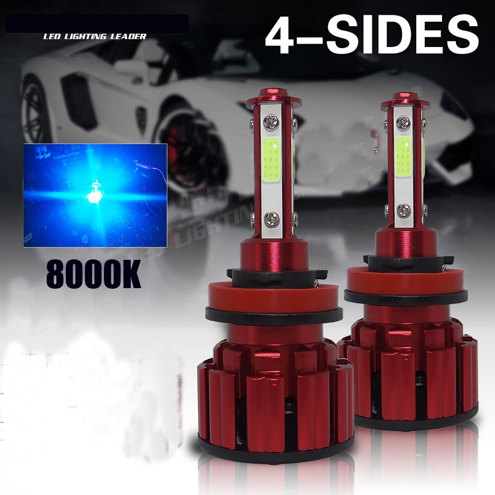 2 PIÈCES 100W 16000LM H11 H7 LUMIÈRE LED Ampoule H4 H11 H8 HB3 9005 9006 HB4 9012 voiture Ampoules De Phares LED 6000K 12V VOITURE lampes 8000K: 8000K Red Shell / 9006/hb4