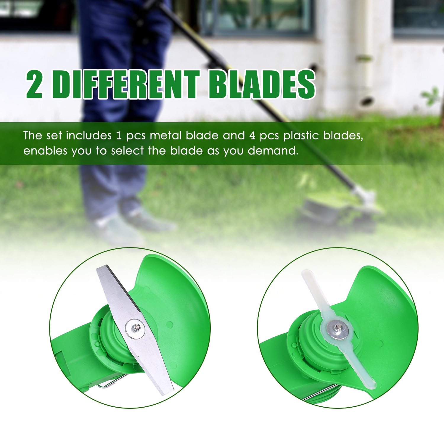 5pcs Lawn Mower Blade Set Includes 1PC Metal Blade 4PCS Plastic Blades Grass Trimmer Weeder Blades Replacement Mower Accessory
