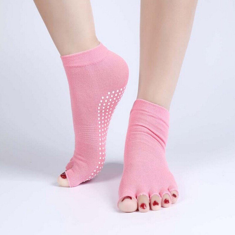 1 Pair Half Toe Yoga Socks Peep Toe Anti-Slip Pilates Ankle Grip Durable Five Fingers Socks