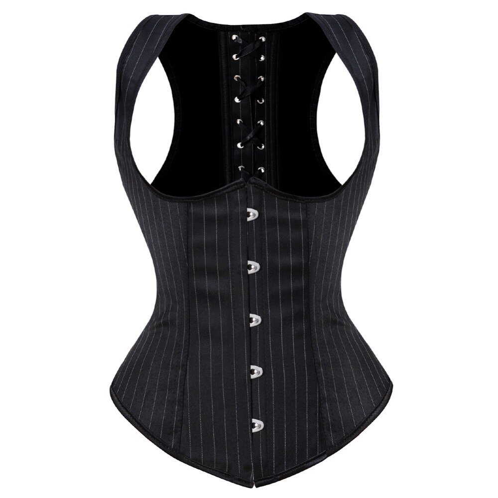 S-6XL Black Stripe Corset Sexy Shoulder Strap Corset Underbust Lace Up Back Vest Corset Corselet Espartilhos for Women: 6XL