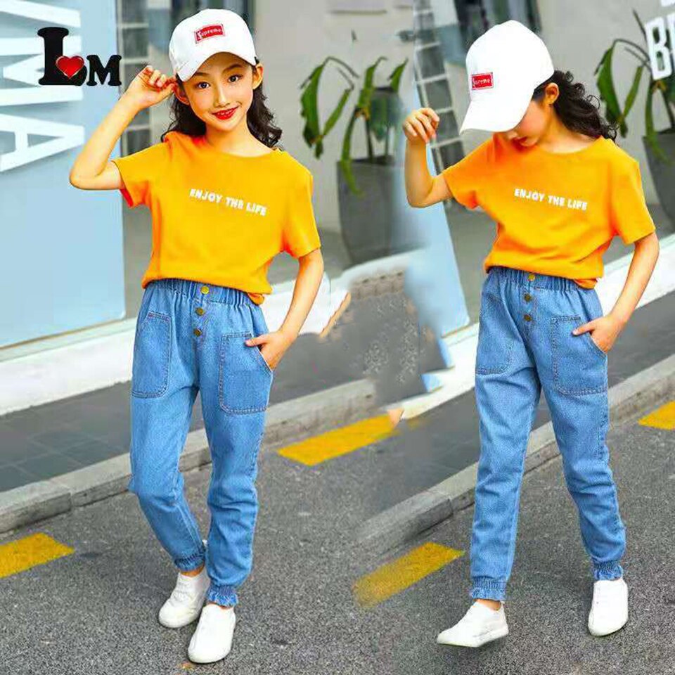 Niños Niñas Jeans primavera otoño niñas pantalones media cintura niños flacos niñas pantalones edad para 4 5 6 7 8 9 10 11 12 13 años