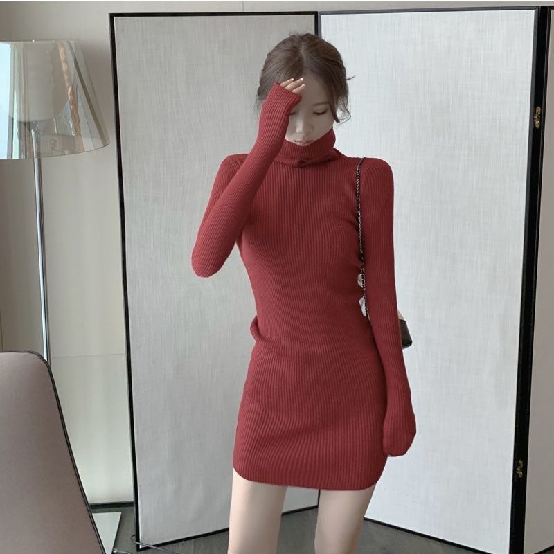 Häkeln gestrickte Kleidung 2024 weibliches Kleid schwarz extrem Mini sexy gewagte kurze feste Damen kleider Roll kragen elegante Party: S / Burgunderrot