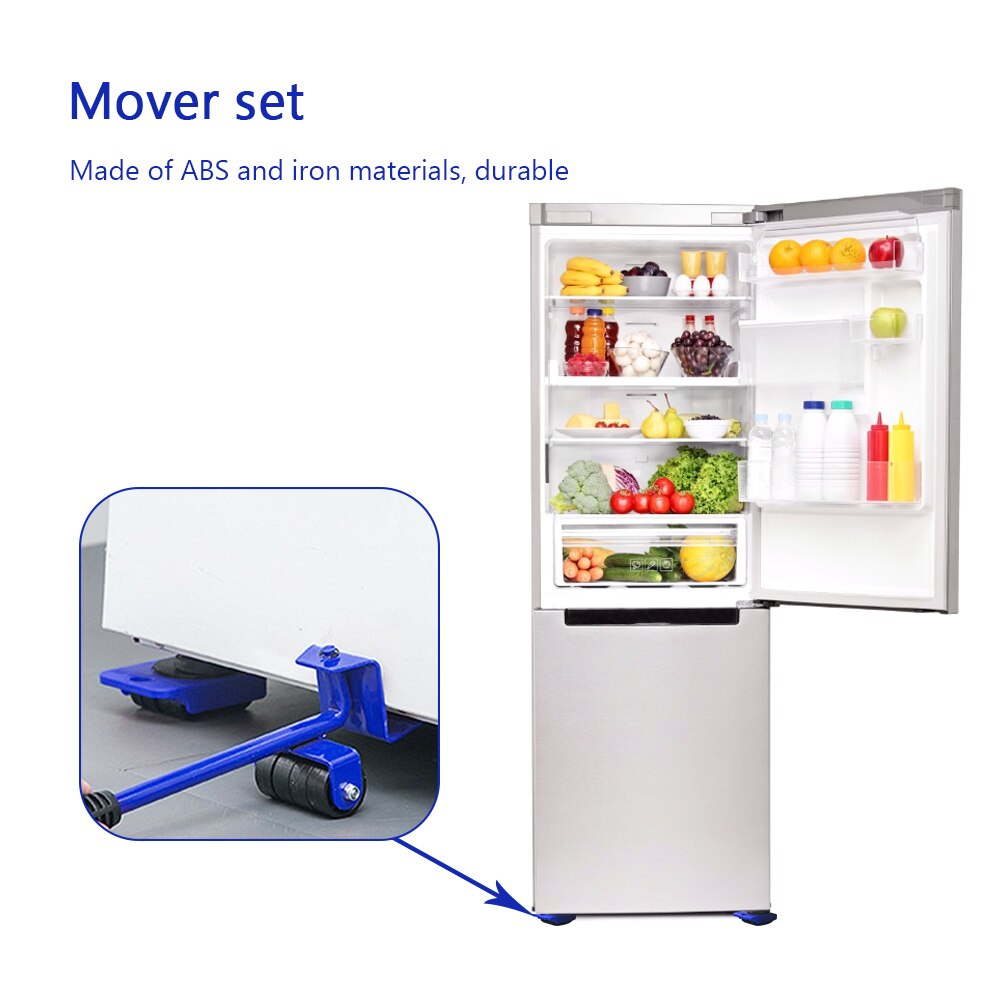 5pcs 360 Degree Furniture Mover Tools Transport Lifter Heavy Stuffs Moving 4 Wheeled Roller Universal Pulley with 1 Bar