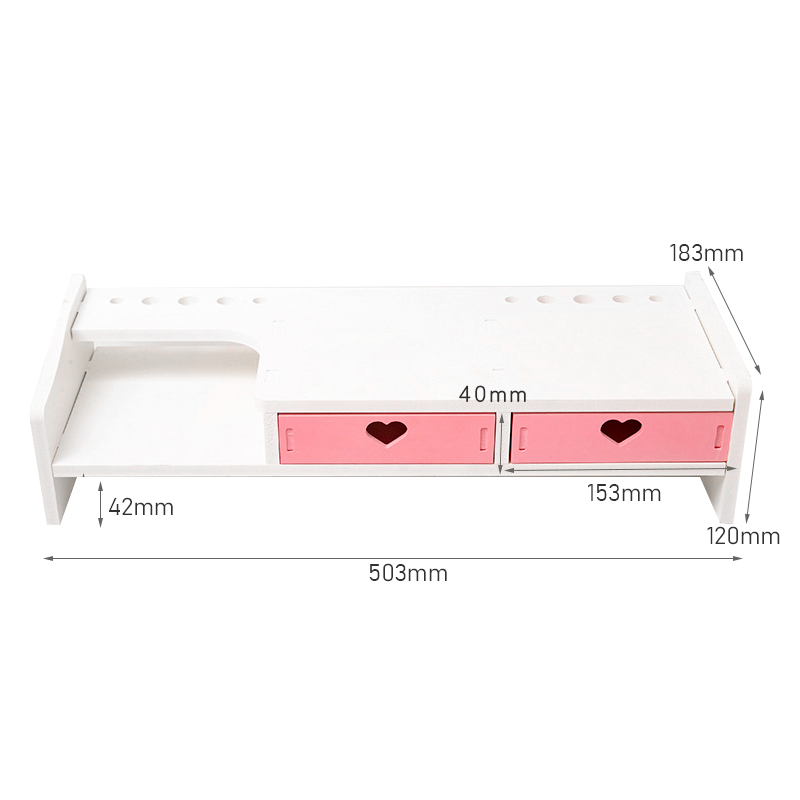 Desktop Computer Monitor Increase Rack Office Laptop Stand Dormitory Bedroom PVC Wooden Table Shelf Desktop Storage: Pink 2 drawers