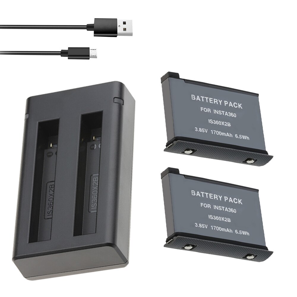 For Insta360 ONE X2 Rechargeable Li-ion Battery Compatible with Insta 360 One X 2 Action Camera 1700mAh IS360X2B Battery: 2BatteryWithCharger