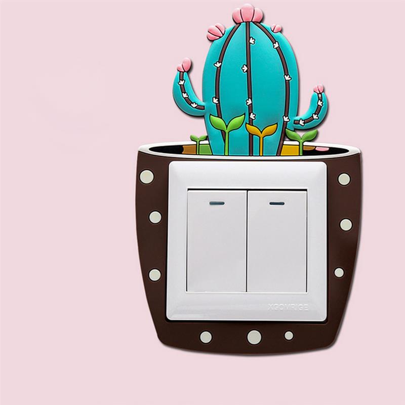 Luminous Snow Lotus Light Switch Sticker Removable 3D Self-Adhesive Surround Cover Glitter Wall Decor For Home Decoration: Cactus Column