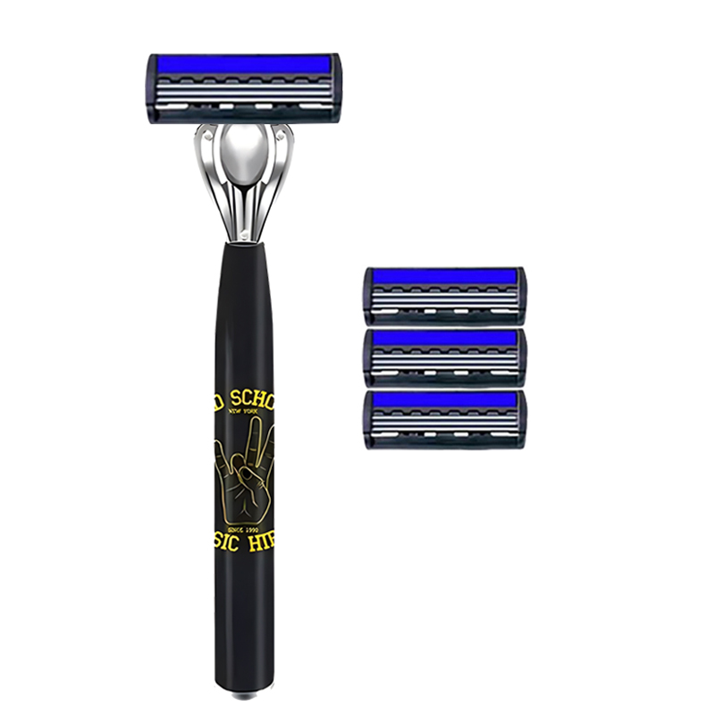 Maquinilla de afeitar Manual de 3 capas para mujer, maquinilla de afeitar clásica, juego de afeitado, cuchillas de acero inoxidable reemplazables, afeitadora para mujer con tira de lubricante, reutilizable: Oro