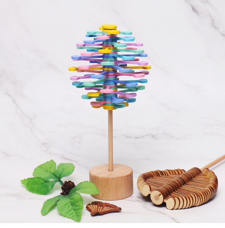 Stress Relief Toy Candy Decompression Stick Wooden Toys For Kids Rotating Lollipop Simulation Classic Toys Educational