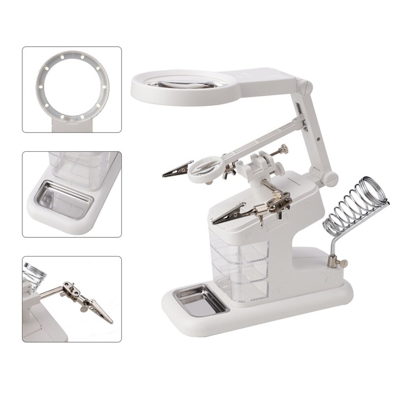 Vergrootglas Soldeerbout Met Led Licht Opbergdoos 3X 4.5X 25X Helpende Hand Rework Station Reparatie Lassen Soldeer