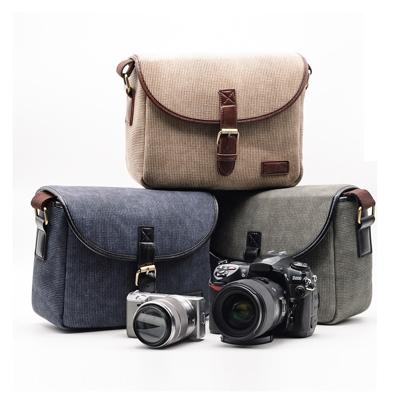 Retro Waterproof Camera Bag for Sony a7 iii Canon DSLR Photography Package Photo Bag Canvas Micro Single Messenger Shoulder Case