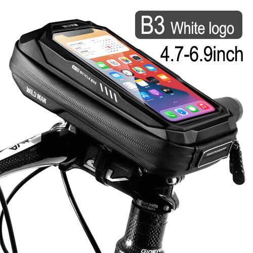 Funda impermeable para teléfono móvil, bolsa para manillar de bicicleta de montaña, accesorios para ciclismo, 6,9 pulgadas, novedad: B3 White logo