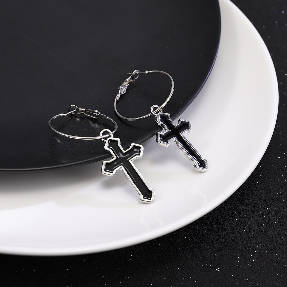 Pendientes grandes de Metal estilo callejero para mujer, aretes con Cruz hueca, estilo Punk, Hip Hop, joyería exagerada