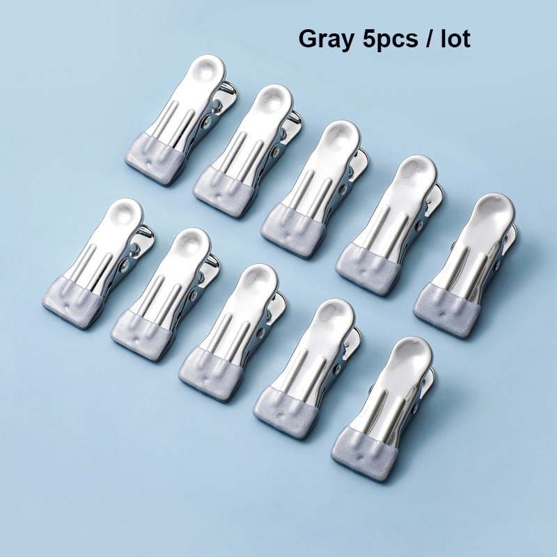 5Pcs/lot Stainless Steel Clips Drying Clothe Pegs Hanging Clothes Pins Hanging Towel Clamp Clips for Clothesline Outdoor Kitchen: Gray 5pcs