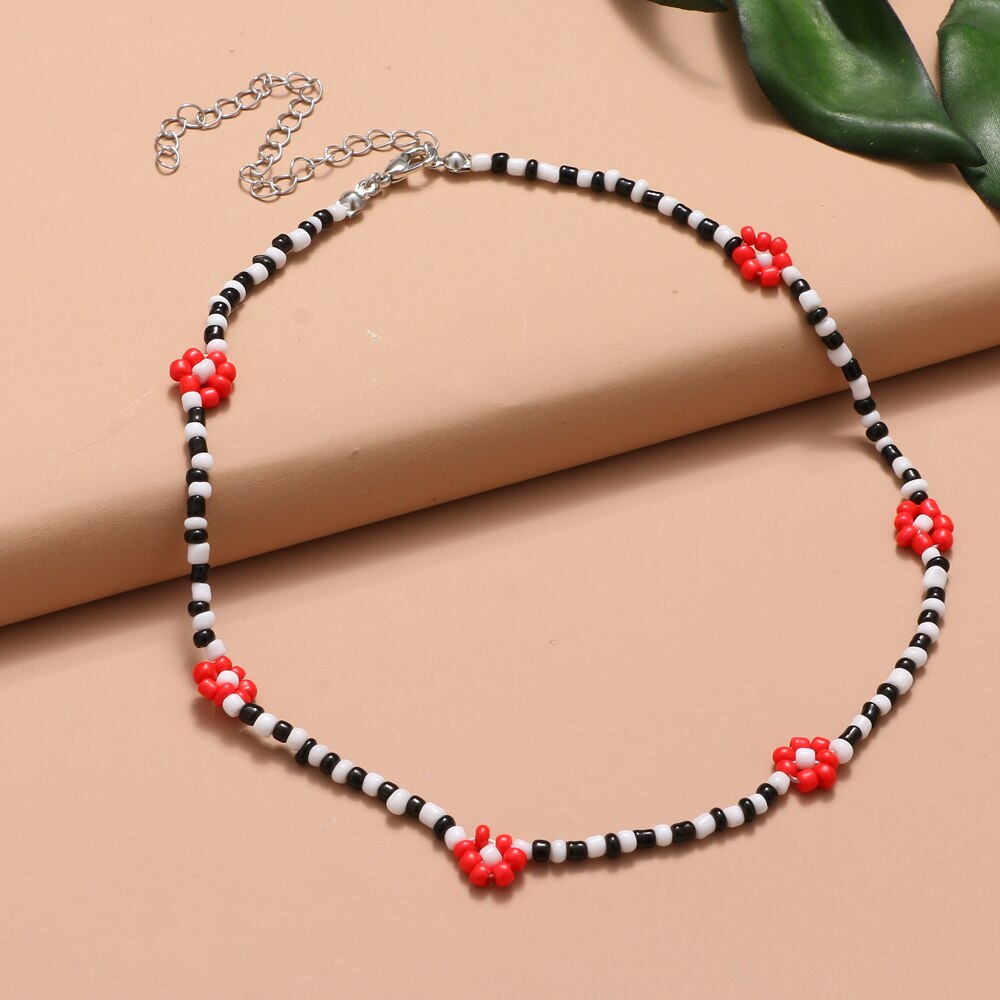 FNIO Y2K-collar con cuentas de flores para mujer, gargantilla de perlas cortas de colores bohemios, joyería femenina
