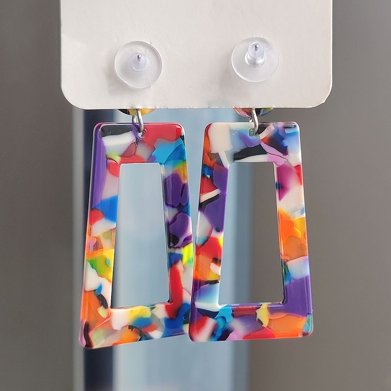 Colorful Trapezoidal Acrylic Earrings Women'S Accessories Simple Earrings