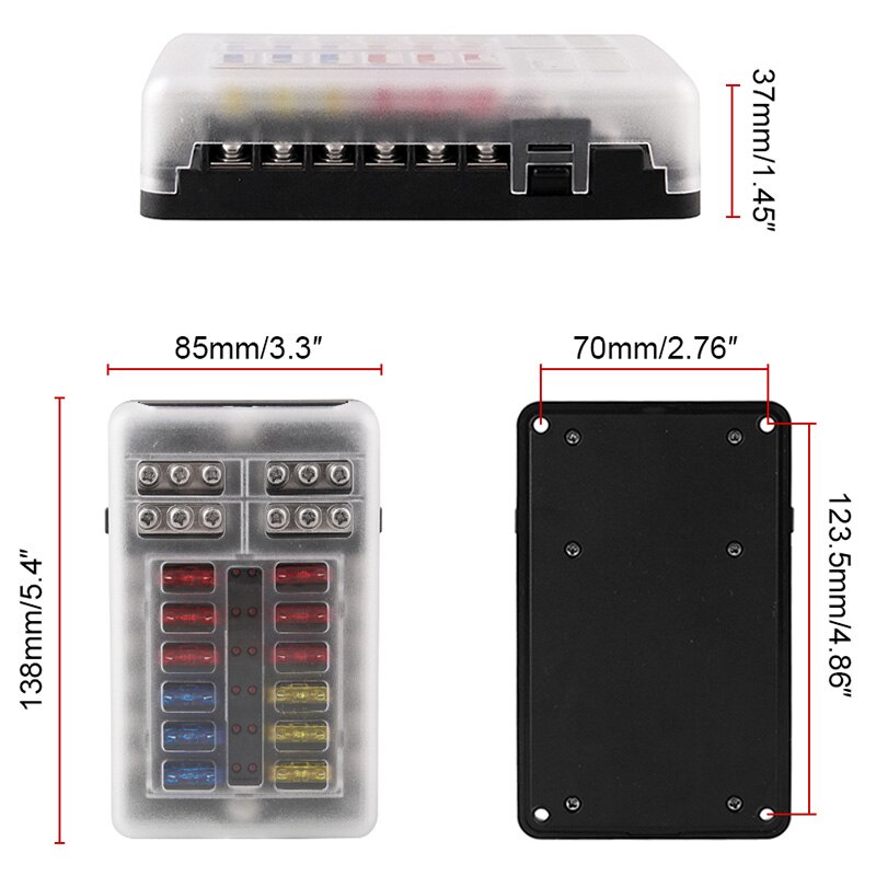 UCkasayfy Zekeringhouder voor auto, 6 stuks, 12 V, zekeringkast, platte zekering, ATC/ATO 16 zekeringen, zekeringhouder met led-display voor auto, boot, camper, caravan