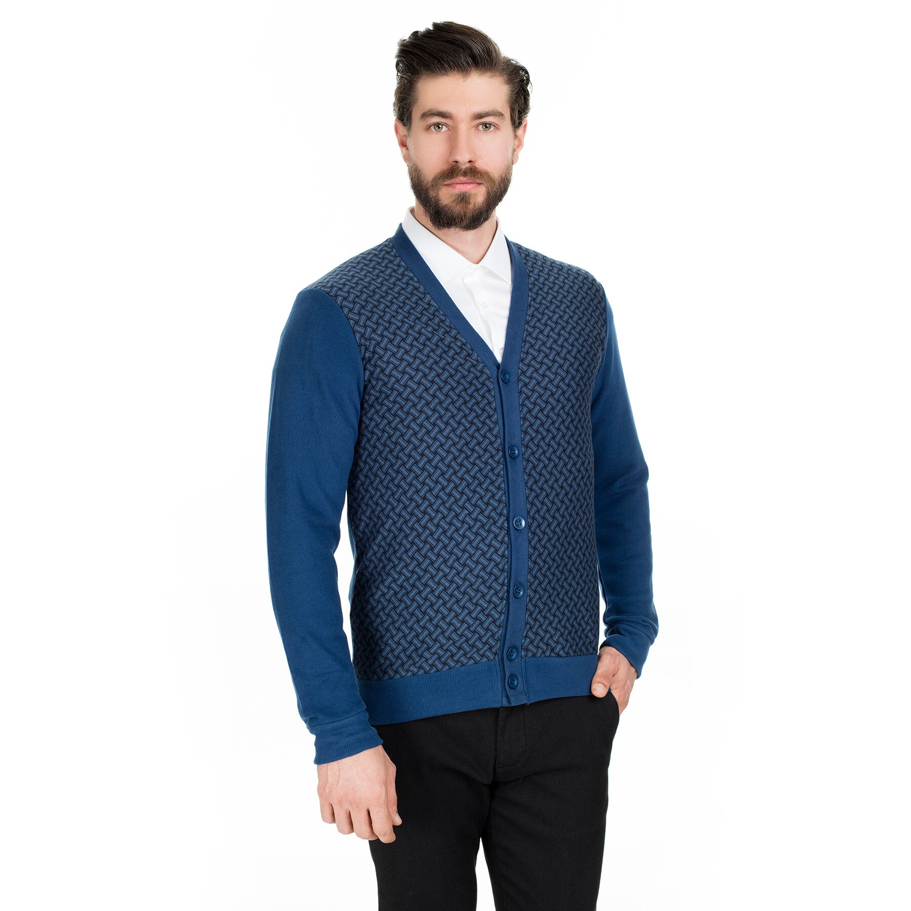 Buratti col en V bouton Cardigan homme CARDIGAN 456213 K1: Indigo / M