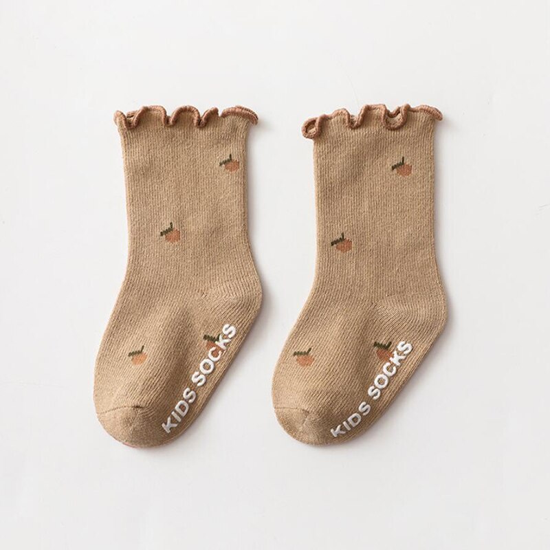 0-5Years Toddlers Girls Frilly Socks Cotton Newborn Baby Ankle Socks Anti-Slip Flower Pattern Infant Baby Floor Sock Accessories