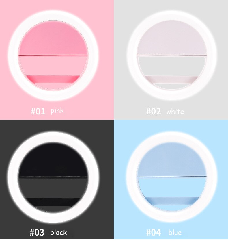 Led selfie ring nyhedslys batteri modeller ring klip til mobiltelefon fotolampe anel de luz para cellular baggrundsbelysning til telefon
