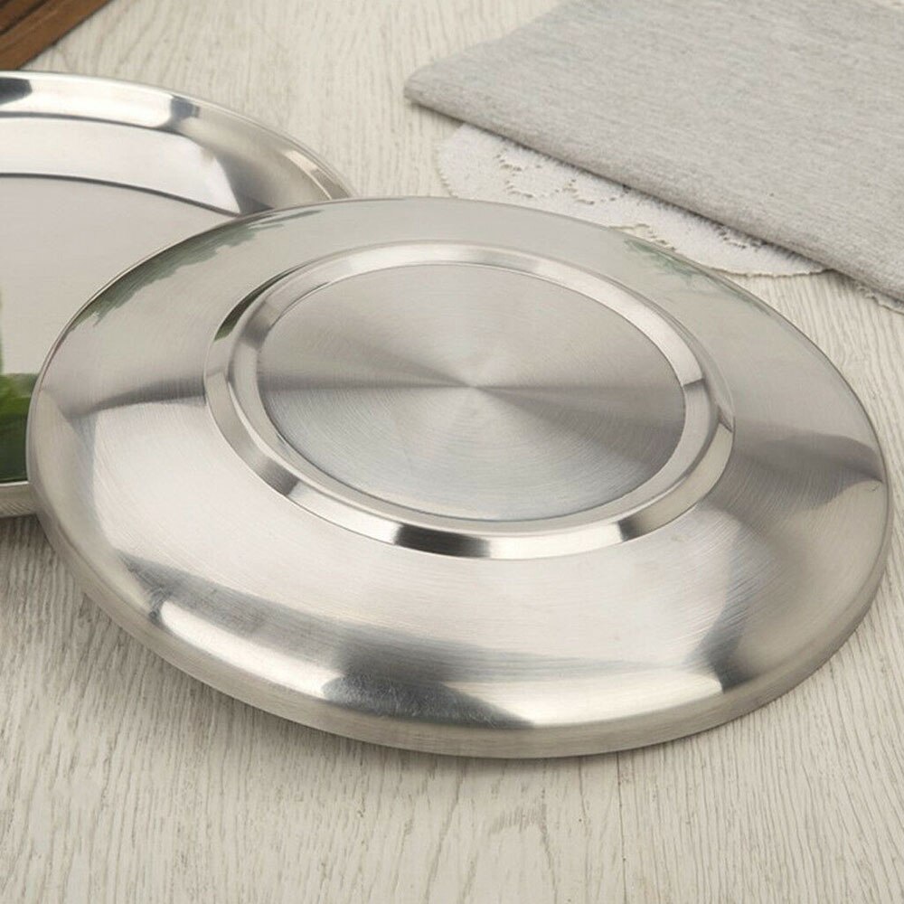Stainless Steel Flat Dish Plate Double Insulated Thick Buffet Platter for BBQ Dish Plates