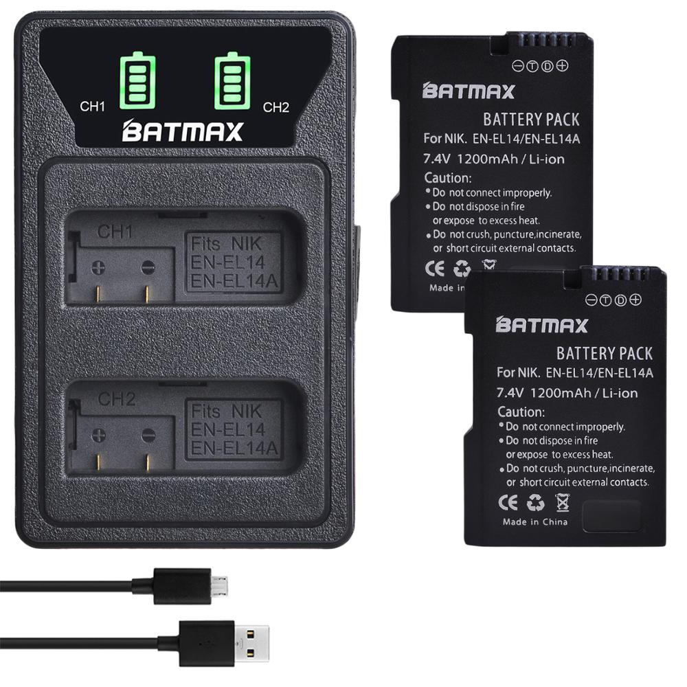 2 uds. EN-EL14 EN EL14 EN EL14a batería + LED cargador USB incorporado para Nikon D3500, D5600, D3300, D5100, D5500, P7100,P7700 P7800: 2Pcs set