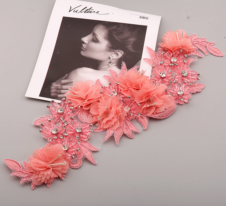 10 Color Beaded Sequins 3D Decals Mirror Flower Lace Fabric Evening Dress Front Chest Back Applique Patch Decoration: Antique Zinc